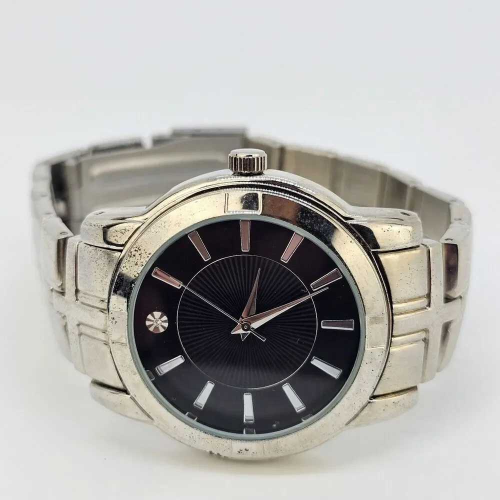 Men's Diamond Watch 40MM Black Dial Gray Bracelet Band 8